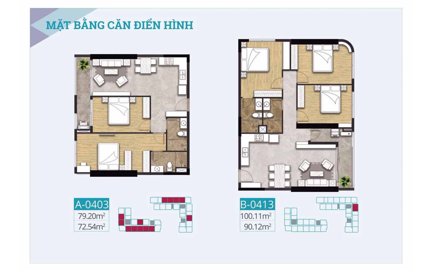 Mặt bằng căn hộ cao cấp C-Skyview 79.20m2 vs 100.11m2