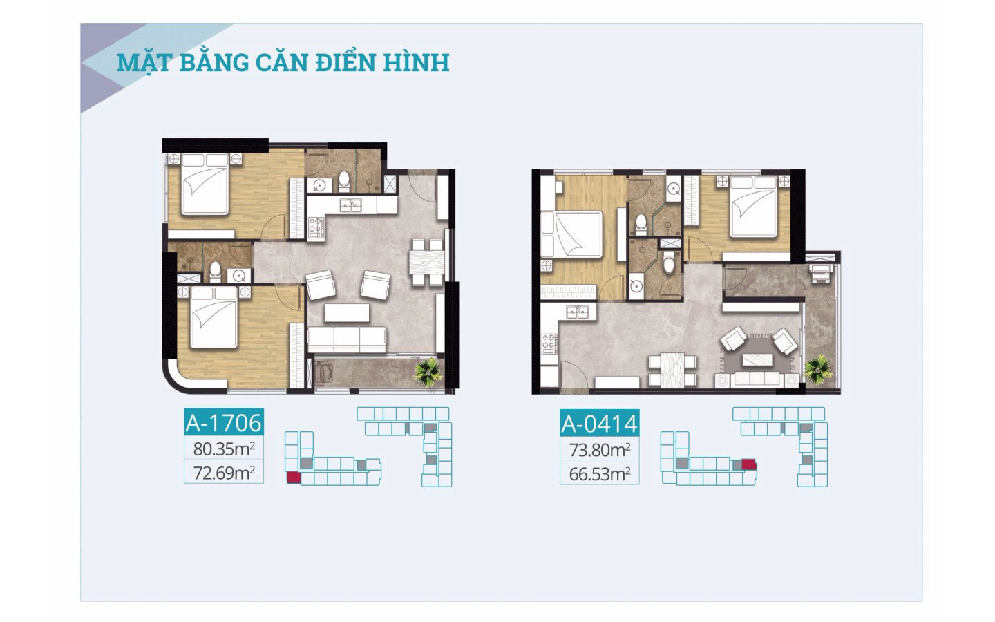 Mặt bằng căn hộ cao cấp C-Skyview 80.35m2 vs 73.80m2