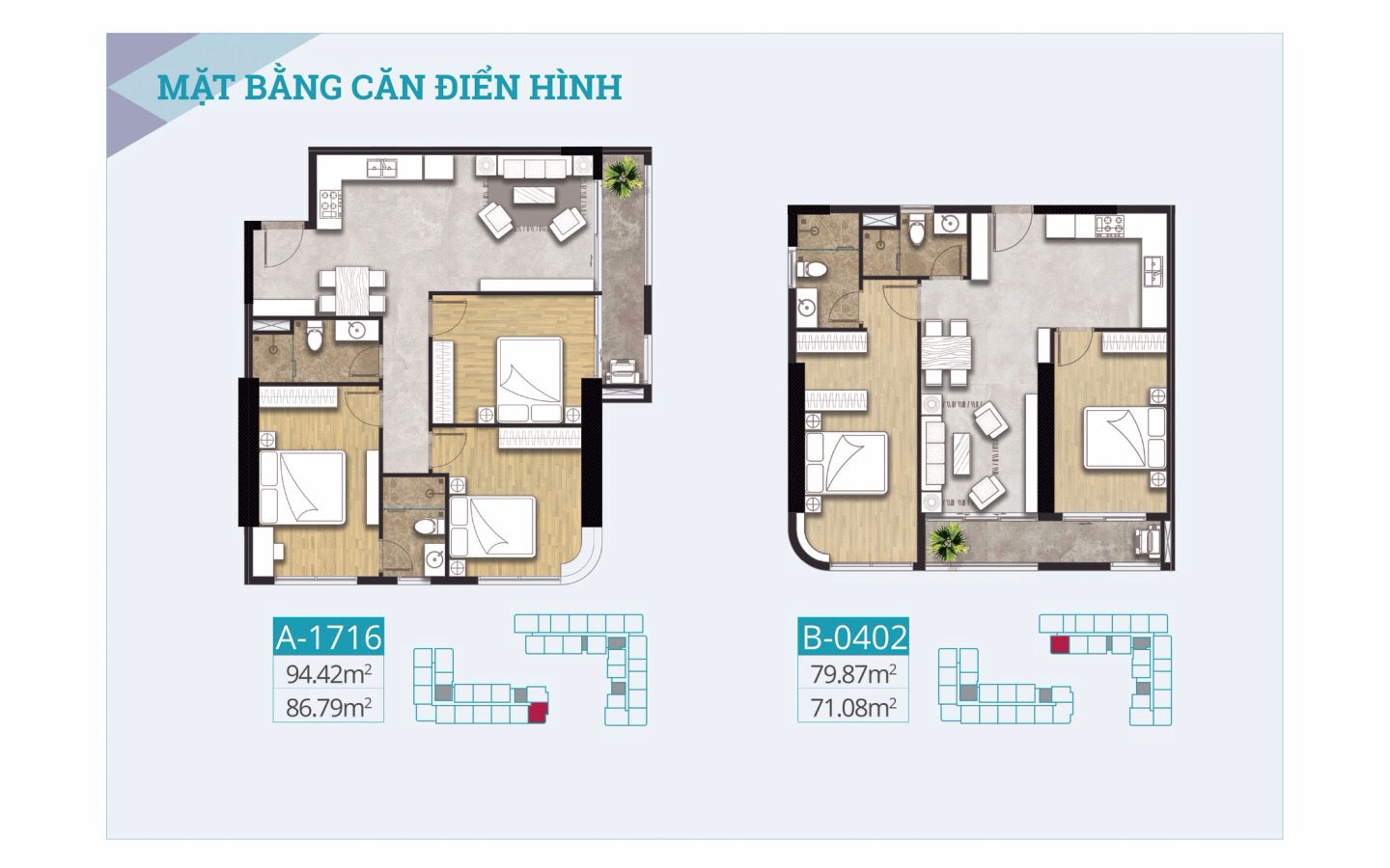 Mặt bằng căn hộ cao cấp C-Skyview 94.42m2 vs 79.87m2