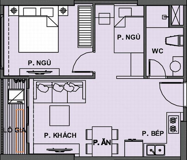 Mẫu mặt bằng thiết kế căn hộ 1PN + 1. Ảnh minh họa: Internet