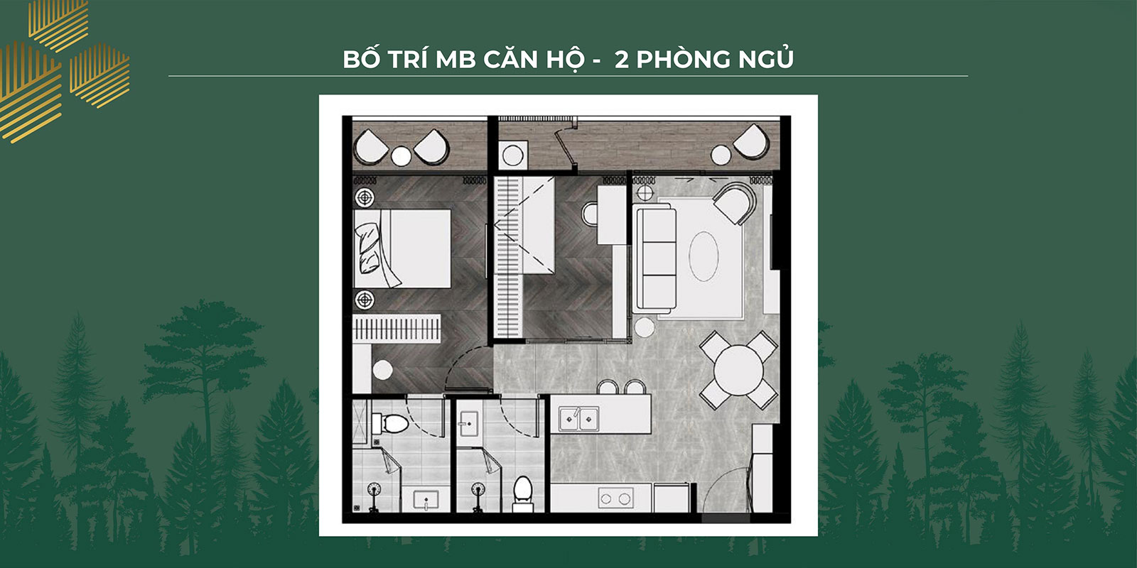 Mặt bằng căn hộ 2 phòng ngủ