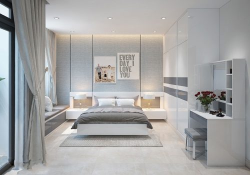 Thiết kế nội thất phòng ngủ diện tích 20m2 theo phong cách hiện đại.