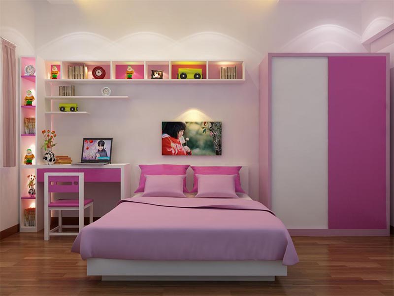 Mẫu phòng ngủ tông màu hồng tím nhẹ nhàng, nữ tính dành cho bé gái.