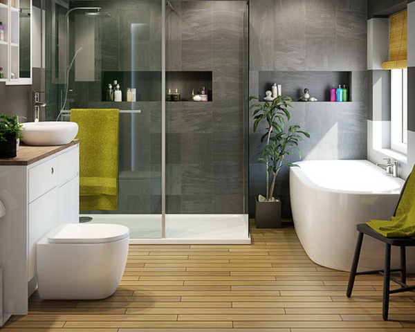 Trong nhà ống 3 tầng kết hợp kinh doanh, phòng tắm - vệ sinh được thiết kế và bài trí như spa sang trọng, tiện nghi.