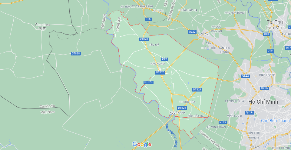 Vị trí huyện Đức Hòa Long An. Ảnh chụp từ Google Maps.